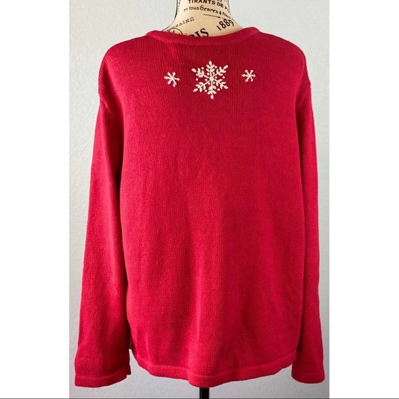 Holiday Editions Christmas Cardigan w/ Snowflakes & Town embroidery - size Large - Picture 4 of 7